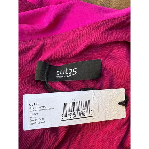 New NWT Cut25 by Yigal Azrouel Pink One Shoulder Gathered Bodycon Mini Dress - L - Picture 9 of 9